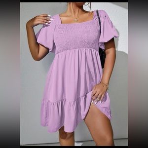 Shein Curve 1XL Purple Smocked Square Neck Dress